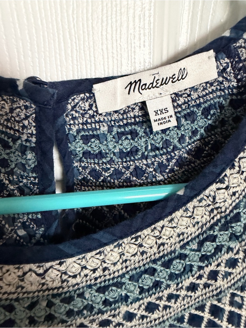 Madewell Embroidered Puff-Sleeve Babydoll Dress in Indigo Plaid XXS - Picture 4 of 5